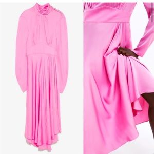 Pink satin midi dress with jewels